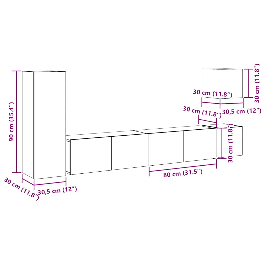 vidaXL 5 Piece TV Cabinet Set Wall-mounted Old Wood Engineered Wood