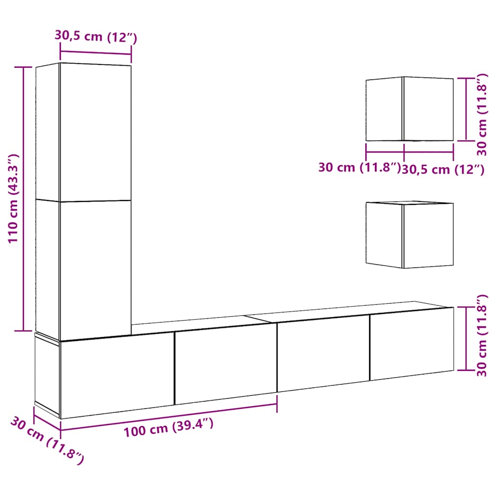 vidaXL 5 Piece TV Cabinet Set Wall-mounted Old Wood Engineered Wood