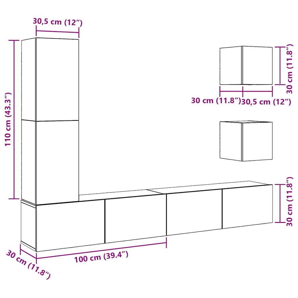 vidaXL 5 Piece TV Cabinet Set Wall-mounted Artisan Oak Engineered Wood