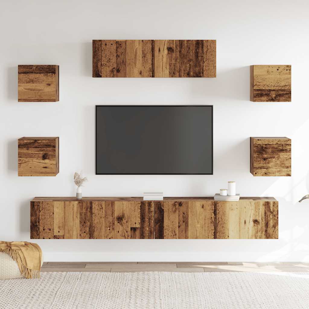 vidaXL 7 Piece TV Cabinet Set Wall-mounted Old Wood Engineered Wood