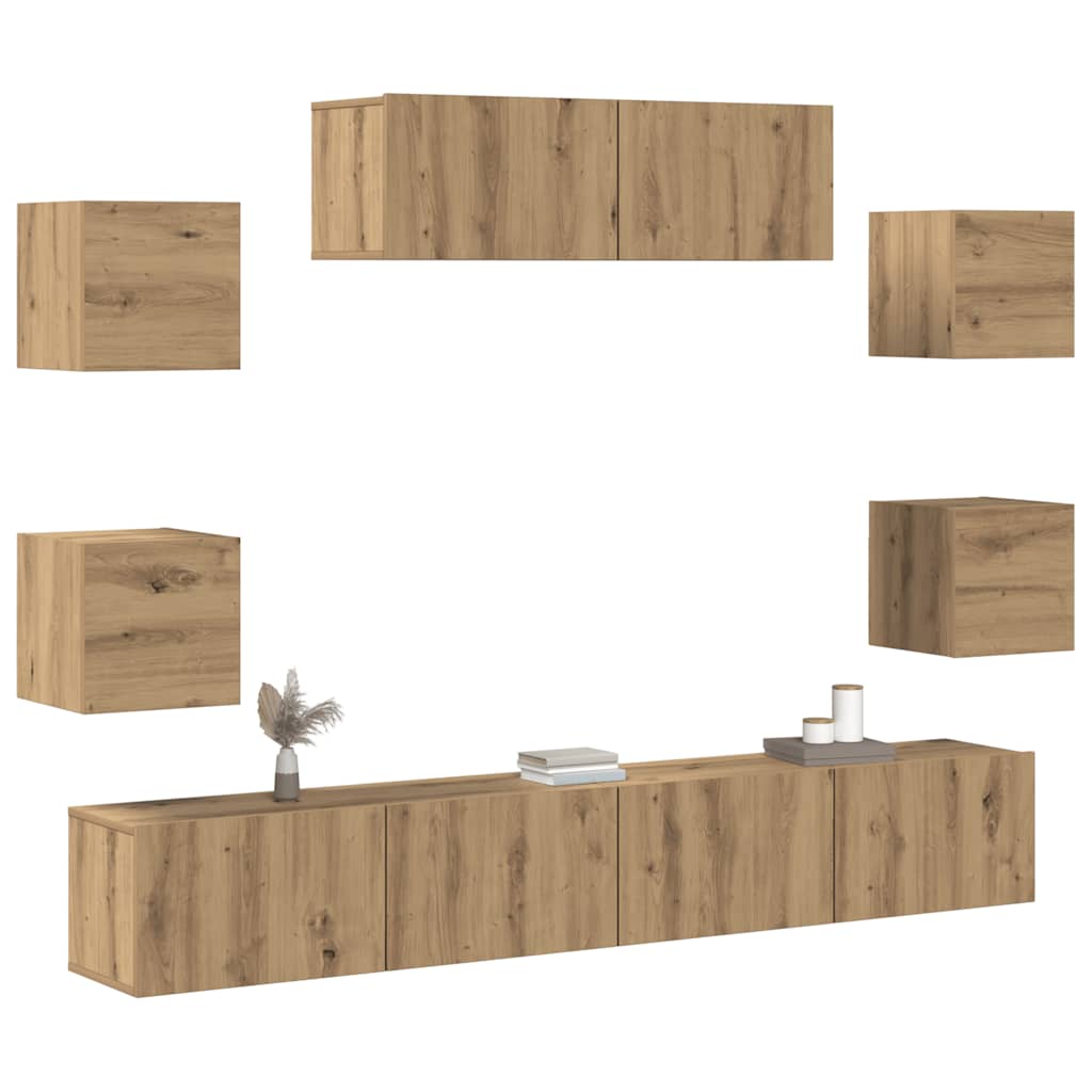 vidaXL 7 Piece TV Cabinet Set Wall-mounted Artisan Oak Engineered Wood