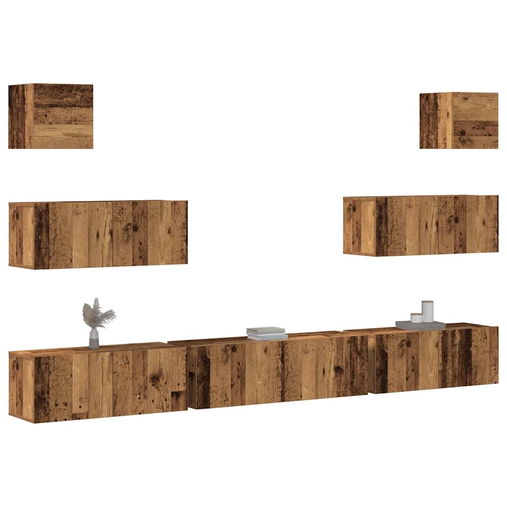 vidaXL 7 Piece TV Cabinet Set Wall-mounted Old Wood Engineered Wood