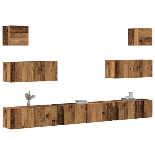 vidaXL 7 Piece TV Cabinet Set Wall-mounted Old Wood Engineered Wood