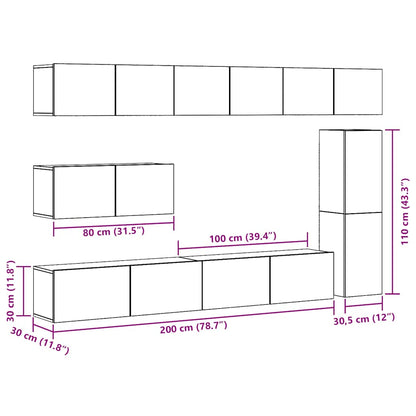 vidaXL 7 Piece TV Cabinet Set Wall-mounted Old Wood Engineered Wood