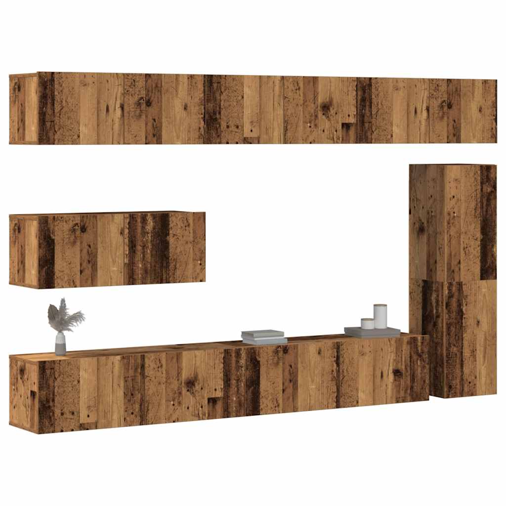 vidaXL 7 Piece TV Cabinet Set Wall-mounted Old Wood Engineered Wood