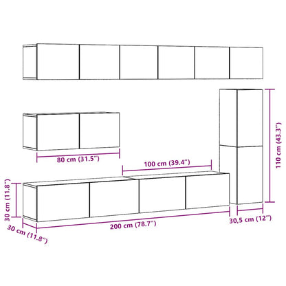 vidaXL 7 Piece TV Cabinet Set Wall-mounted Artisan Oak Engineered Wood