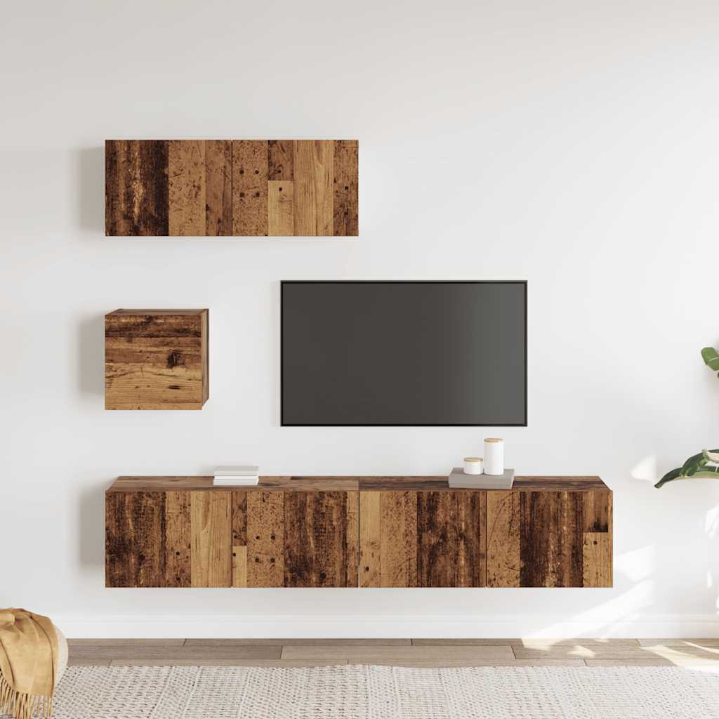 vidaXL 4 Piece TV Cabinet Set Wall-mounted Old Wood Engineered Wood