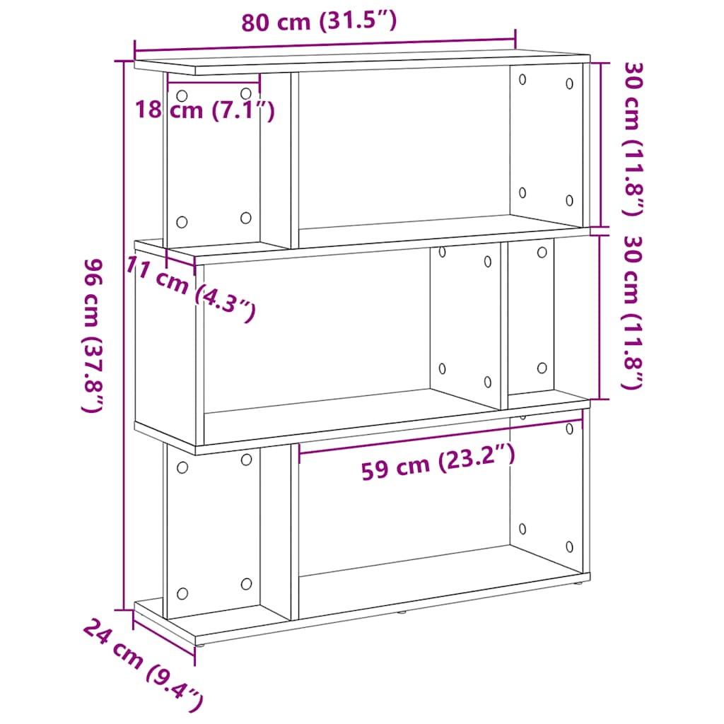 vidaXL Bookcase Black Oak 80x24x96 cm Engineered Wood