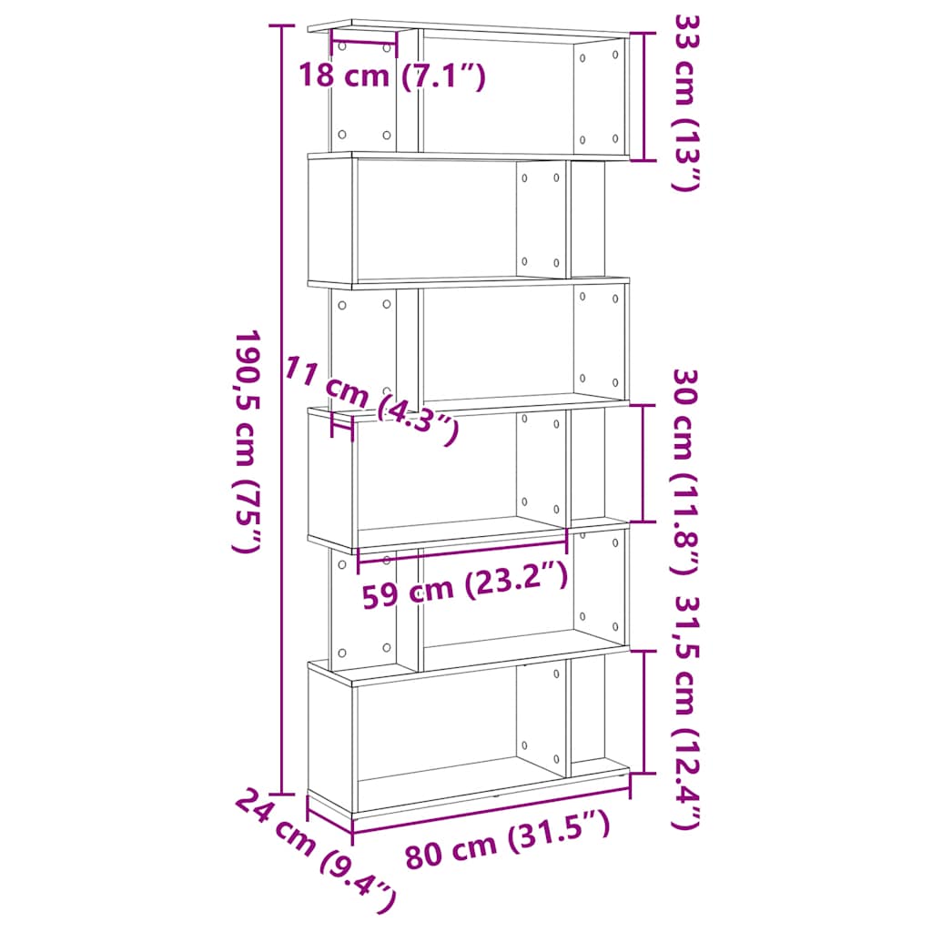 vidaXL Bookcase Black Oak 80x24x190,5 cm Engineered Wood