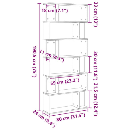 vidaXL Bookcase Black Oak 80x24x190,5 cm Engineered Wood