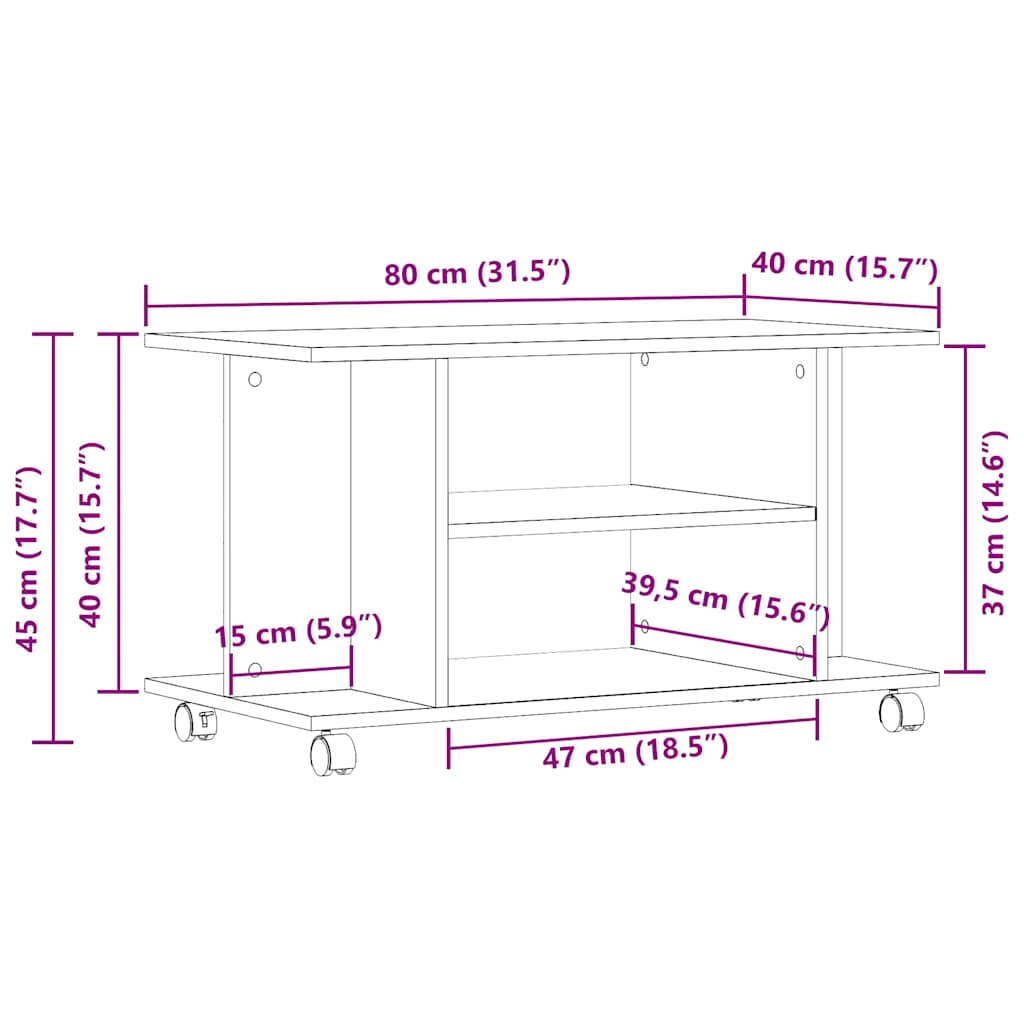 vidaXL TV Cabinet with Castors Black Oak 80x40x45 cm Engineered Wood