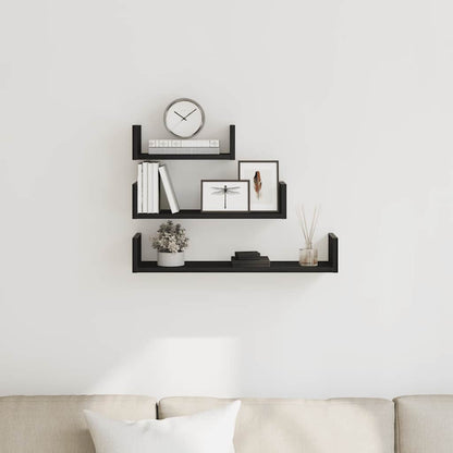 vidaXL Wall Shelves 3 pcs Black Oak Engineered Wood