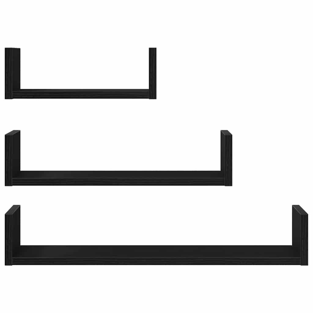 vidaXL Wall Shelves 3 pcs Black Oak Engineered Wood