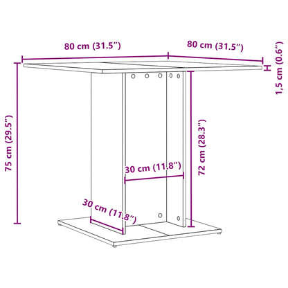 vidaXL Dining Table Black Oak 80x80x75 cm Engineered Wood