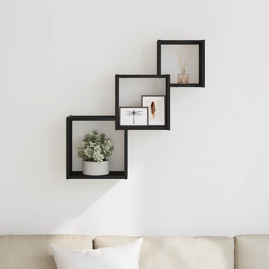 vidaXL Wall Cube Shelves Black Oak 68x15x68 cm Engineered Wood