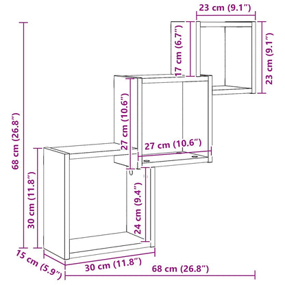 vidaXL Wall Cube Shelves Black Oak 68x15x68 cm Engineered Wood
