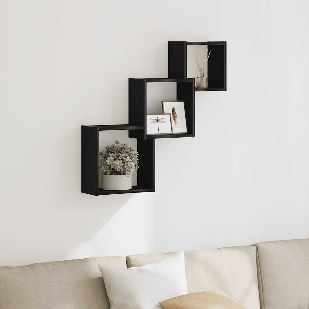 vidaXL Wall Cube Shelves Black Oak 68x15x68 cm Engineered Wood