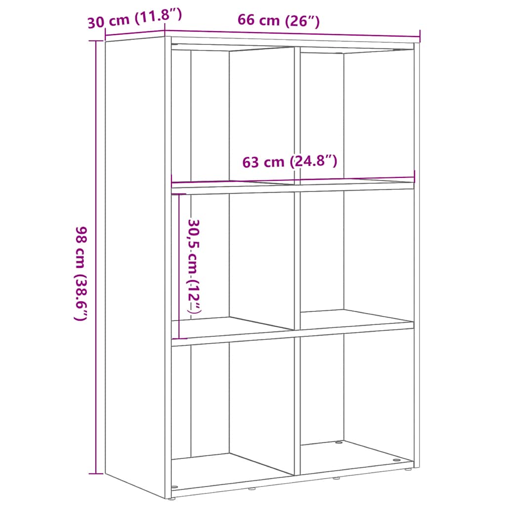 vidaXL Book Cabinet Black Oak 66x30x98 cm Engineered Wood