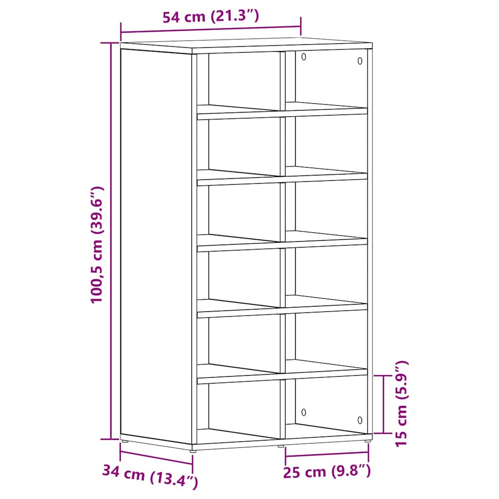 vidaXL Shoe Rack Black Oak 54x34x100.5 cm Engineered Wood