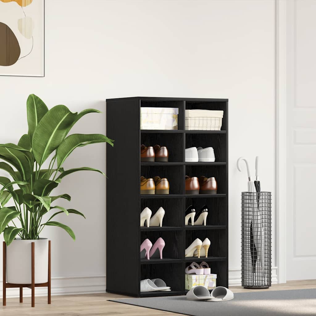 vidaXL Shoe Rack Black Oak 54x34x100.5 cm Engineered Wood