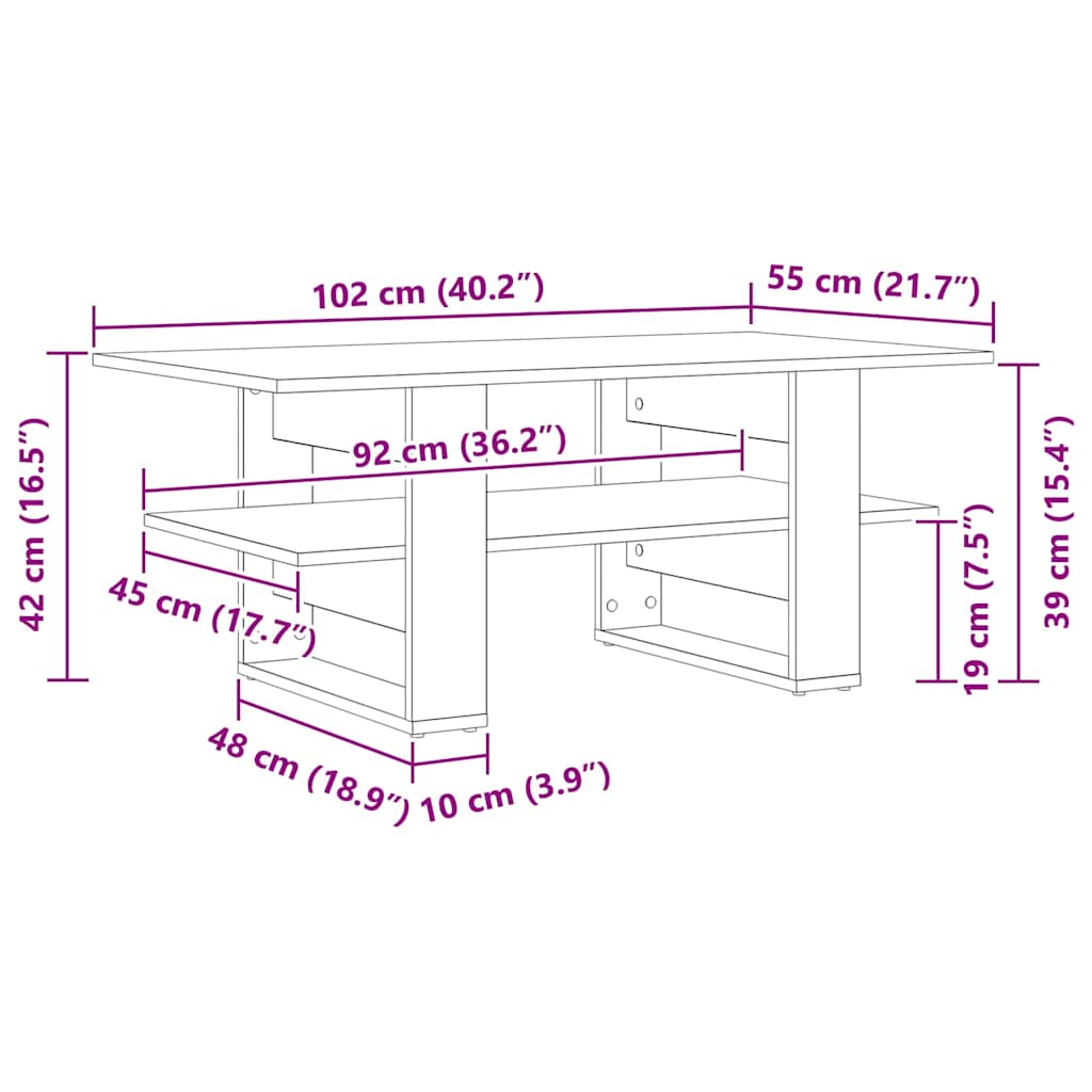 vidaXL Coffee Table Black Oak 102 x 55 x 42 cm Engineered Wood