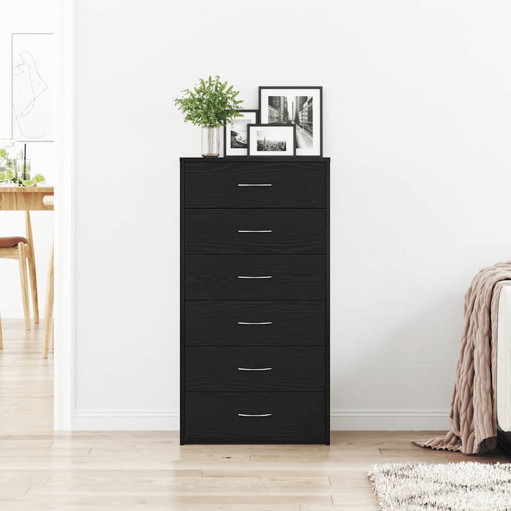vidaXL Sideboard with 6 Drawers Black Oak 50x34x96 cm Engineered Wood