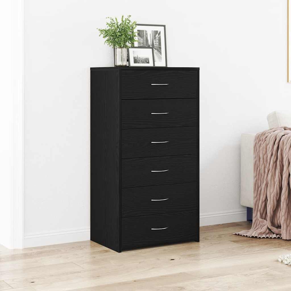 vidaXL Sideboard with 6 Drawers Black Oak 50x34x96 cm Engineered Wood