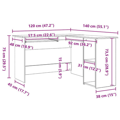 vidaXL Corner Desk Black Oak 120 x 140 x 75 cm Engineered Wood
