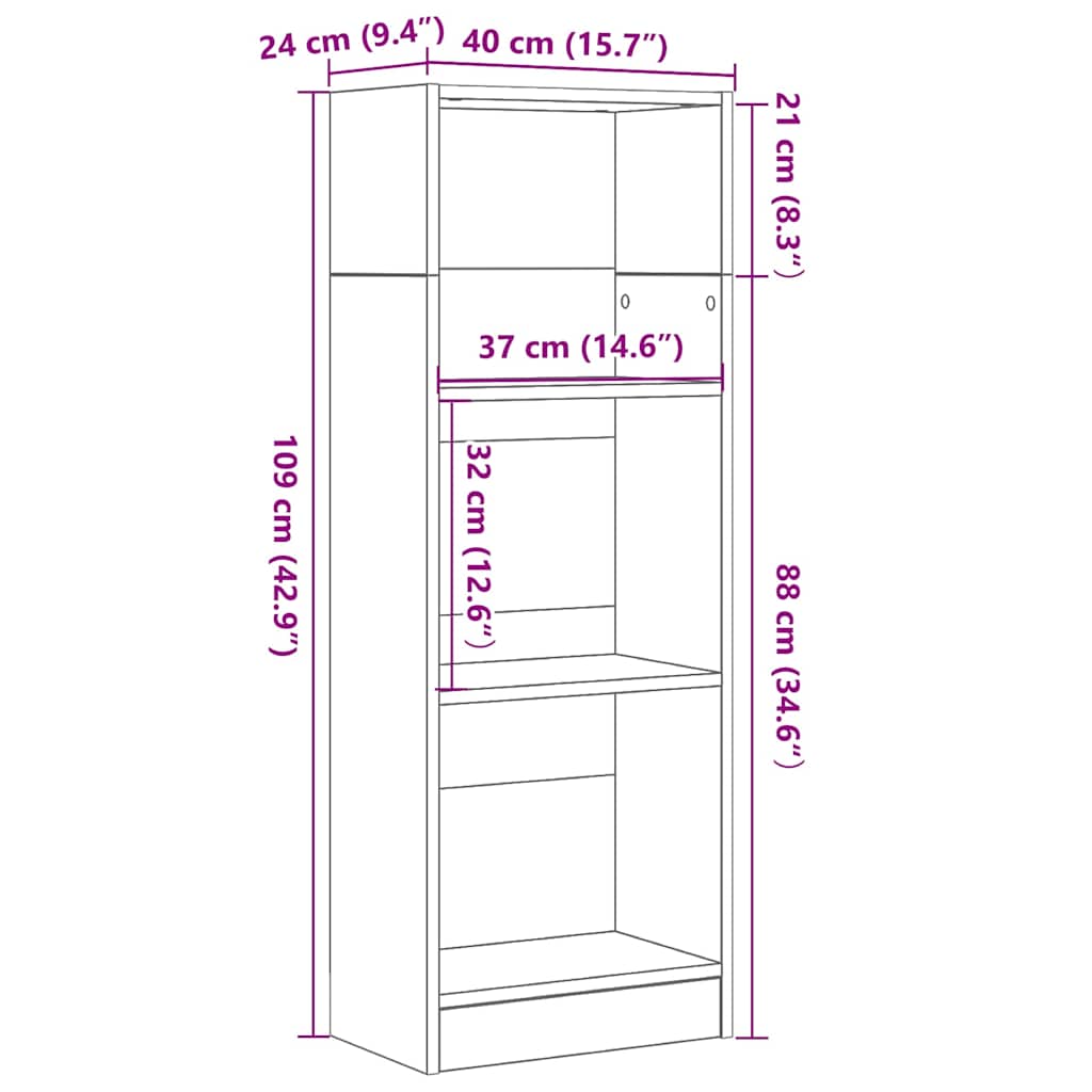 vidaXL Bookcase Black Oak 40x24x109 cm Engineered Wood