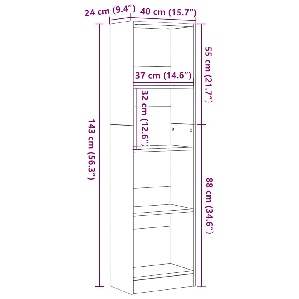 vidaXL Bookcase Black Oak 40x24x143 cm Engineered Wood