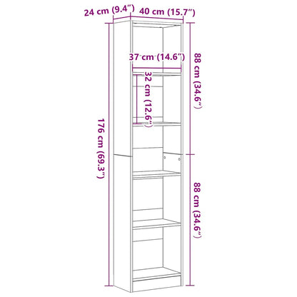 vidaXL Bookcase Black Oak 40x24x176 cm Engineered Wood