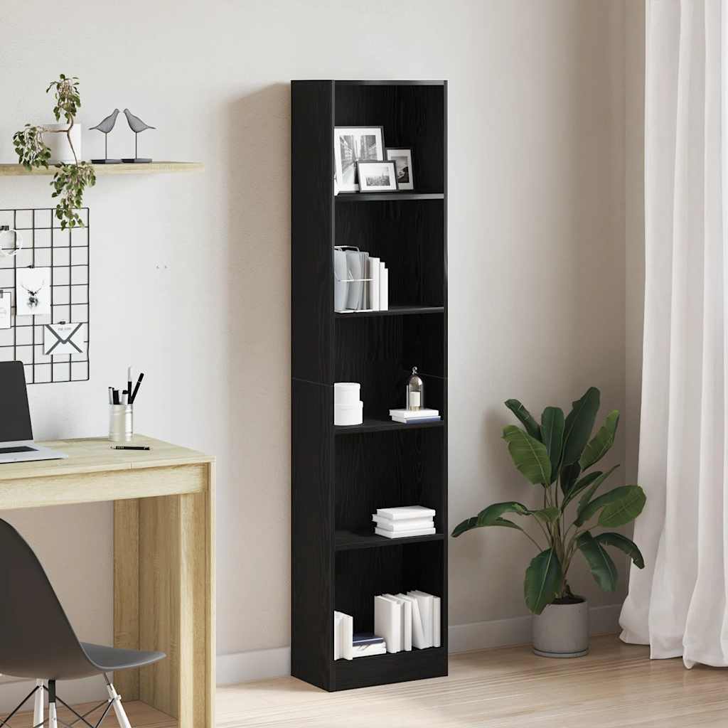 vidaXL Bookcase Black Oak 40x24x176 cm Engineered Wood