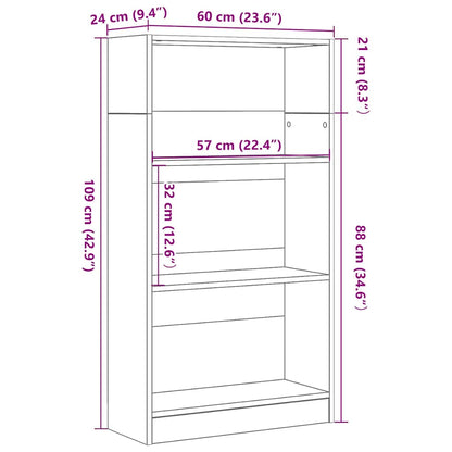 vidaXL Bookcase Black Oak 60x24x109 cm Engineered Wood