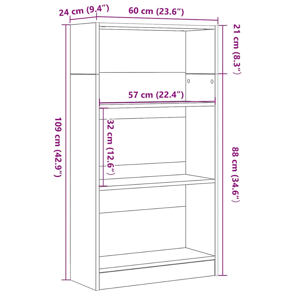 vidaXL Bookcase Black Oak 60x24x109 cm Engineered Wood
