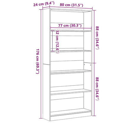 vidaXL Bookcase Black Oak 80x24x176 cm Engineered Wood