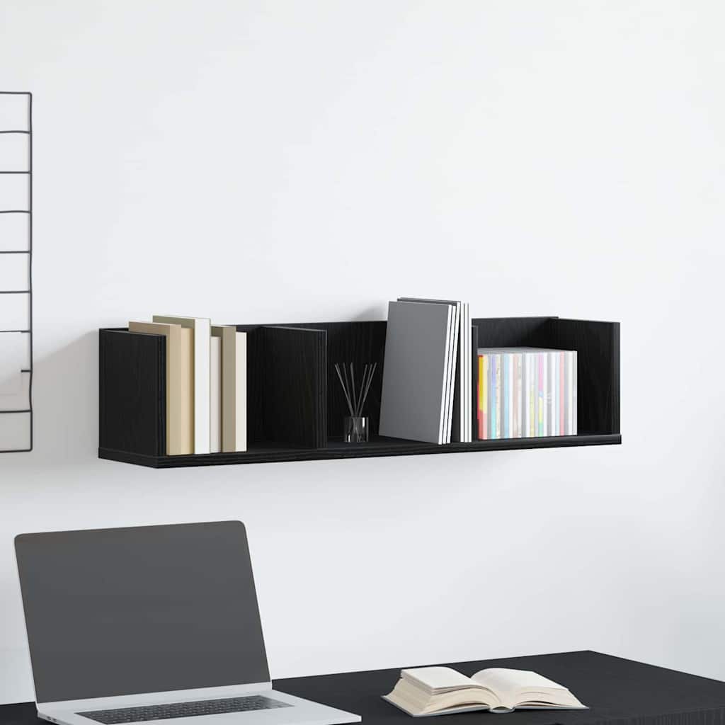 vidaXL Wall Shelf with Shelf Black Oak 75 x 18 x 18 cm Engineered Wood