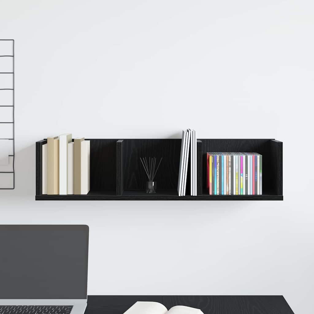 vidaXL Wall Shelf with Shelf Black Oak 75 x 18 x 18 cm Engineered Wood