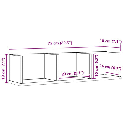 vidaXL Wall Shelf with Shelf Black Oak 75 x 18 x 18 cm Engineered Wood