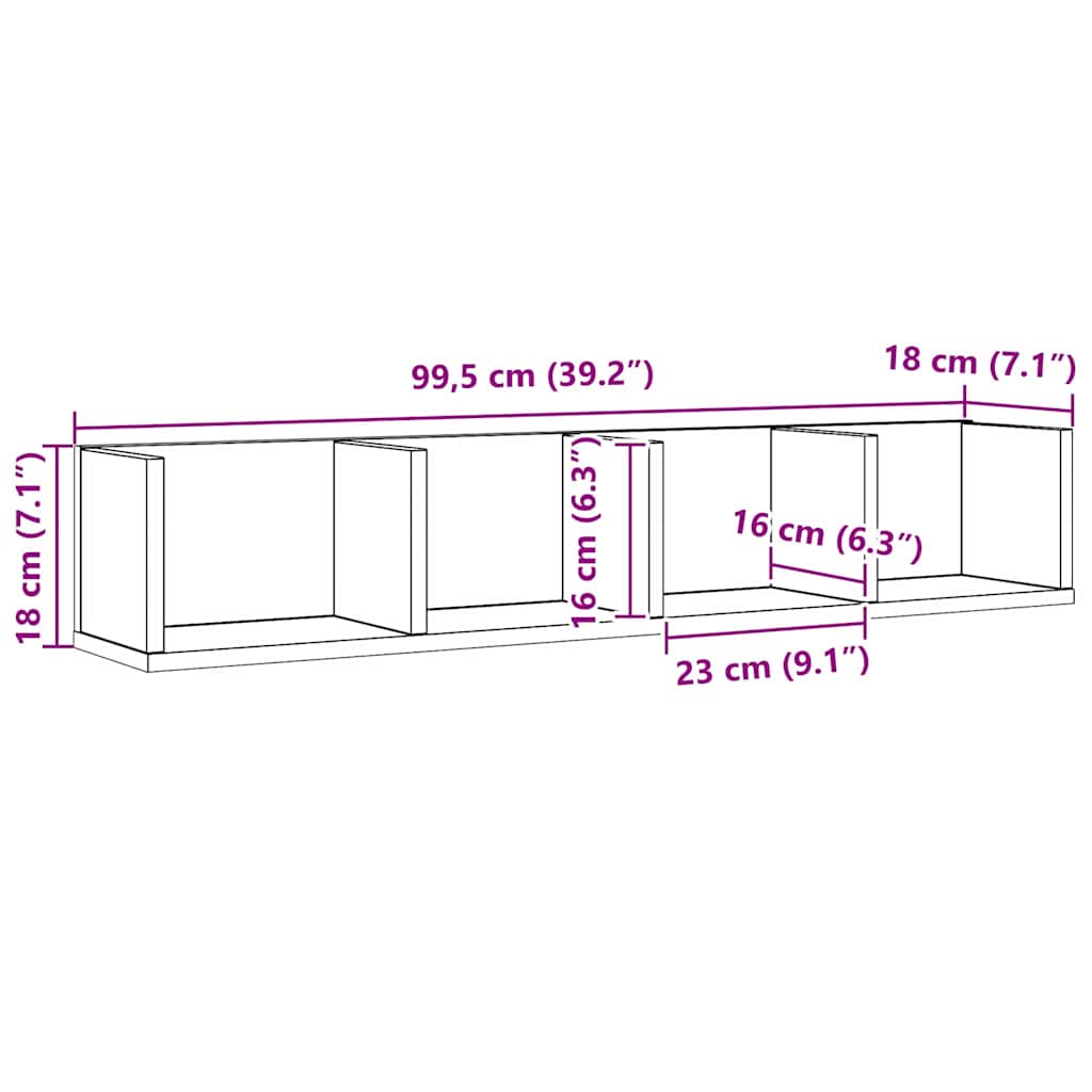 vidaXL Wall Shelf Black Oak 100 x 18 x 18 cm Engineered Wood