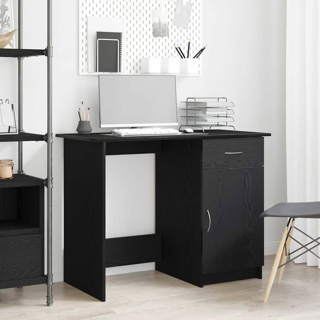vidaXL Desk with Drawer Black Oak 100 x 50 x 76 cm Engineered Wood