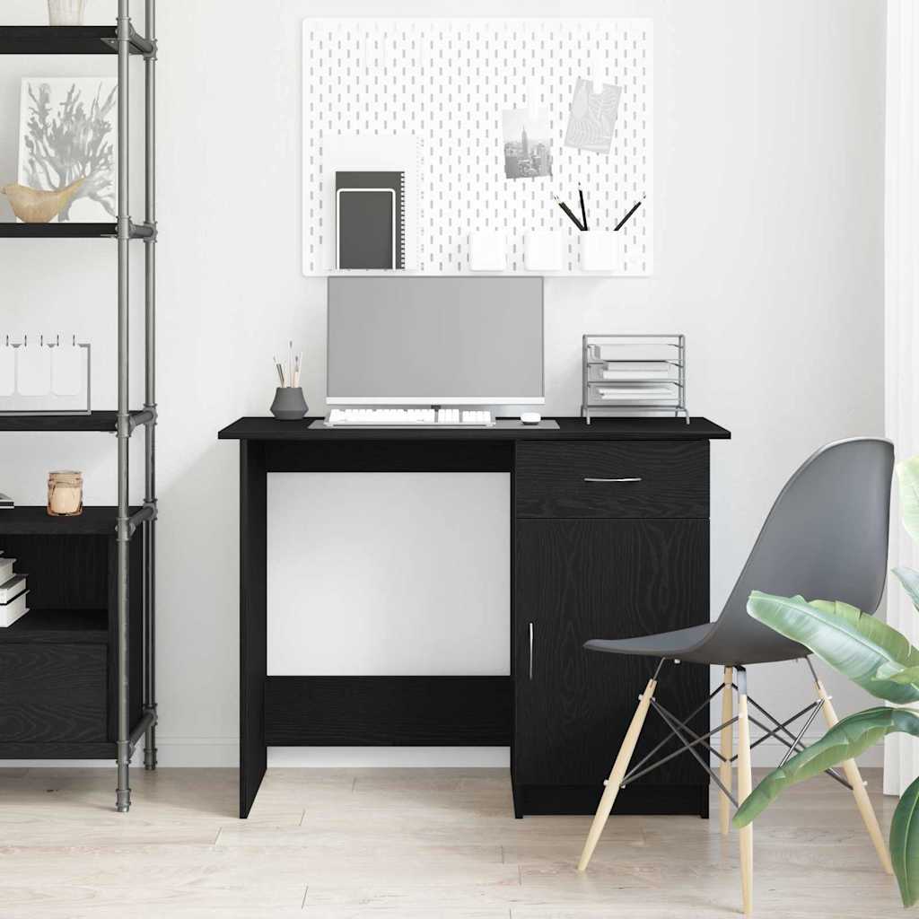 vidaXL Desk with Drawer Black Oak 100 x 50 x 76 cm Engineered Wood