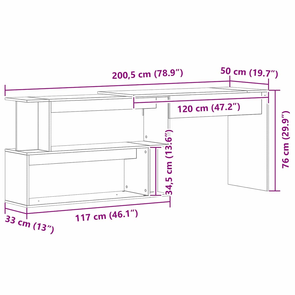 vidaXL Desk Black Oak 200 x 50 x 76 cm Engineered Wood