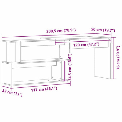 vidaXL Desk Black Oak 200 x 50 x 76 cm Engineered Wood