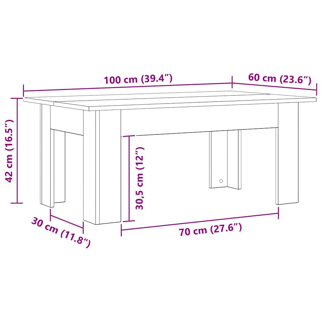 vidaXL Coffee Table Black Oak 100 x 60 x 42 cm Engineered Wood