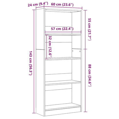 vidaXL Bookshelf 60 x 24 x 143 cm Engineered Wood Black Oak