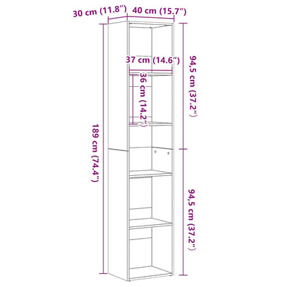 vidaXL Book Cabinet Black Oak 40x30x189 cm Engineered Wood