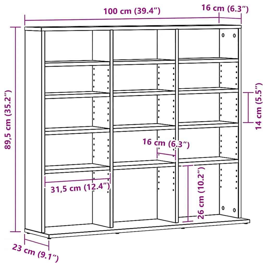vidaXL CD Cabinet Black Oak 100x23x89,5 cm Engineered Wood