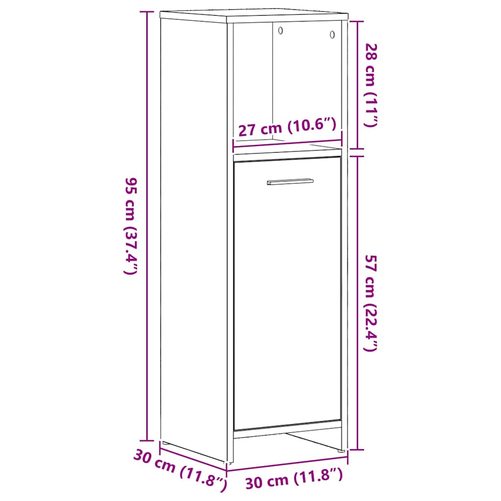 vidaXL Bathroom Cabinet Black Oak 30x30x95 cm Engineered Wood