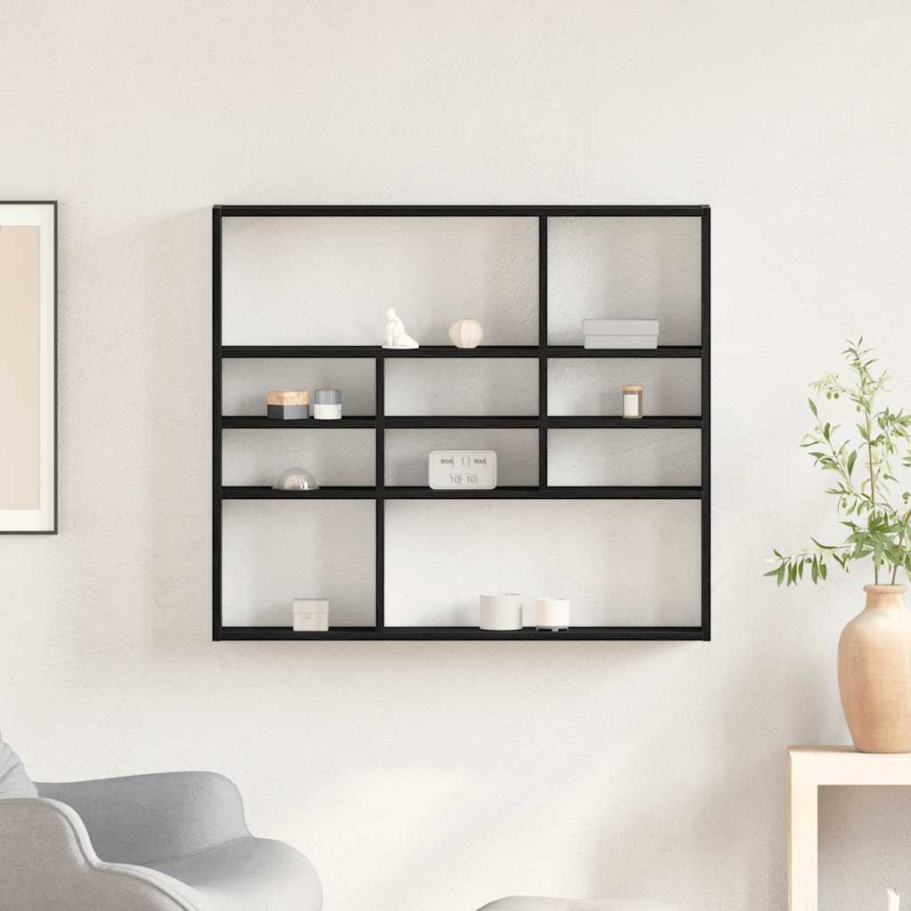 vidaXL Wall Shelf Black Oak 90x16x78 cm Engineered Wood