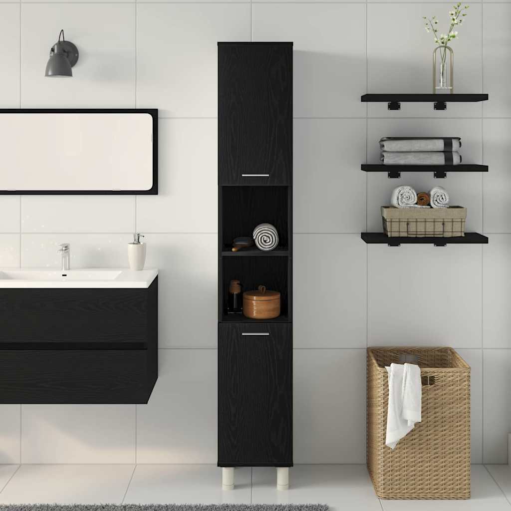vidaXL Bathroom Cabinet Black Oak 30 x 30 x 179 cm Engineered Wood